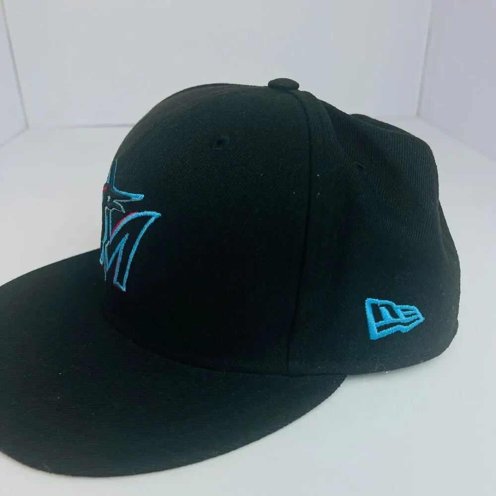 Florida Marlins Baseball Cap Official MLB On Field‎ Players Hat Black Mens 7¼